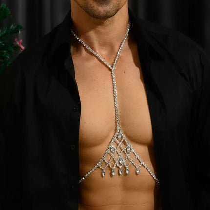 Luxury Rhinestone Mesh Pendant Men's Women's Chest Chain