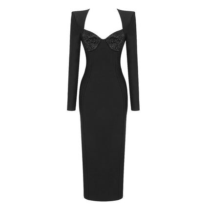Women's Long Sleeve V-neck European And American Bandage One-piece Dress