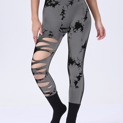 Butt Lifting Yoga Gym Athletic Pants, Hollow Out Tummy Control Sports Leggings Tie Dye Running Pants