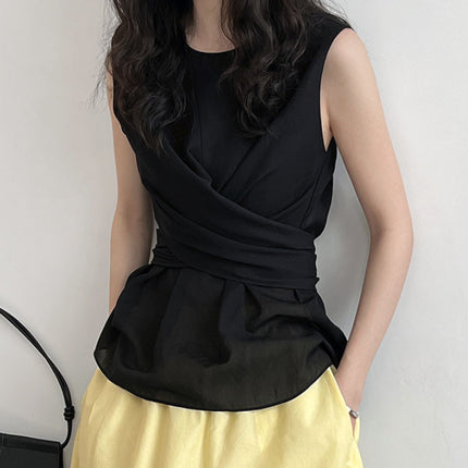 French Style High-grade Twisted Lace-up Waist-controlled Top