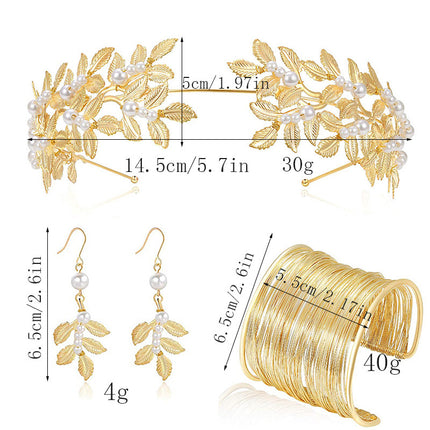 Goue Haarband Oorbelle Hanger Armband Vir Vroue