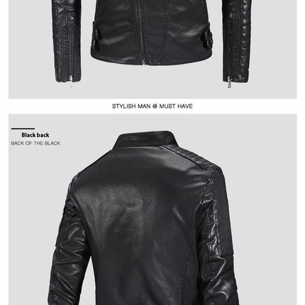 Trendy Leather Jacket Men's Fleece-lined PU Jacket