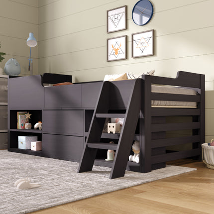 Kajuitbed Middelhoëbed Raamwerk Stoorplek Kinderhoutbed Met Laaie Rak Stoorplek Laagbed 3vt Enkel Kinder Wit Houtbed - 3vt Enkel 90 X 190 Cm Raamwerk Alleen