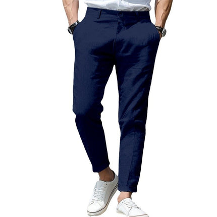 Men's Linen Summer Button Front Slant Pocket Straight-leg Trousers