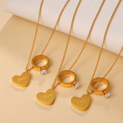 Liefde Gegraveerde Goue Hart Dubbelhangertjie Rhinestone Stapelbare Paartjie Halsnoer