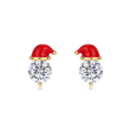 Christmas Hat - Set With Top-quality Moissanite Luxury And Fashionable Light Luxury Jewelry, Silver Stud Earrings, S925 Silver Electroplated Gold