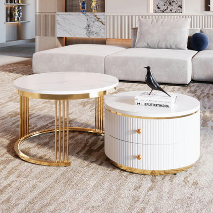 Moderne 2-stuk Wit Sirkelvormige Nesbanktafel Met Laaie, 27.6 Duim