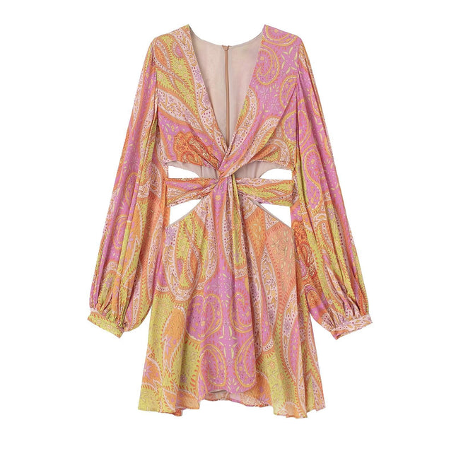 Women's Long Sleeve Cutout Print Dress