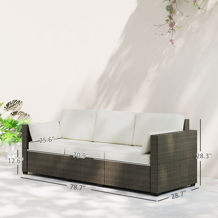 Patiobank PE Wicker Diepsit-buitebank met Verwyderbare Kussings, 3-sitplek Rattanbank, Buitemeubels vir Balkon, Dek, Tuin en Swembad, Roomwit