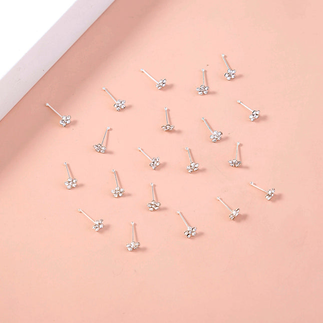 20/set of classic diamond studded white piercing nose ring studs set