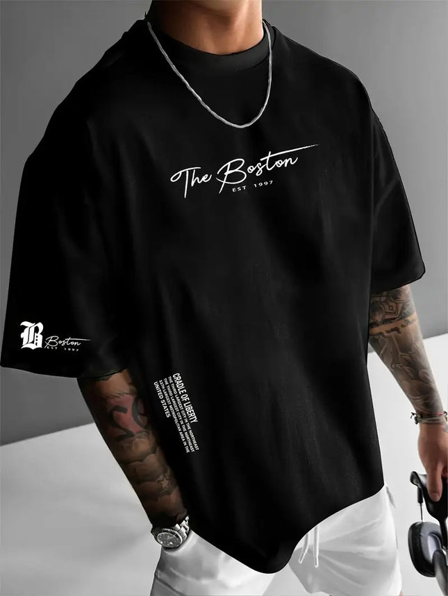 New Men's Round Neck Loose Casual Letter Short Sleeve