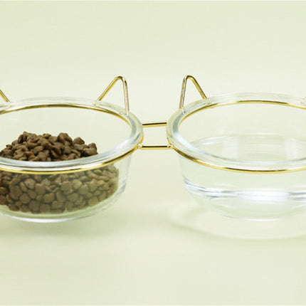 Glass Cat Bowl Drinking Dish Feeder For Pet Food Water Dishes Feeder With Metal Feeding Bowl Rack Cats Puppy Feeding Accessories