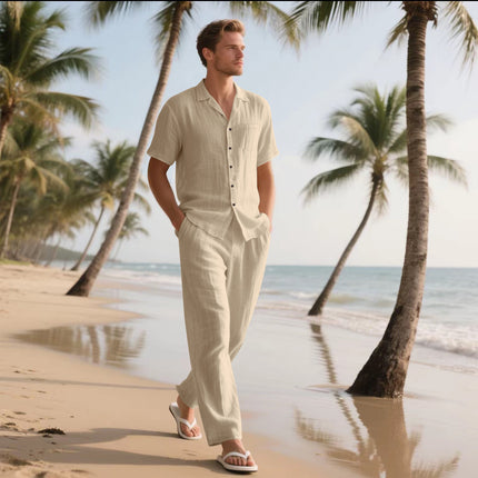 Casual And Comfortable Button Polo Short Sleeve Trousers Beach Suit