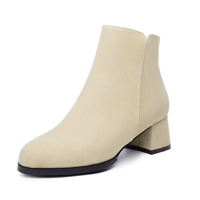 Spitstoen Skoene met Ryp-effek Suede, Sy-ritssluiting, Stewige Hak, Middelhoë Hak, Plusgrootte Damesstewels