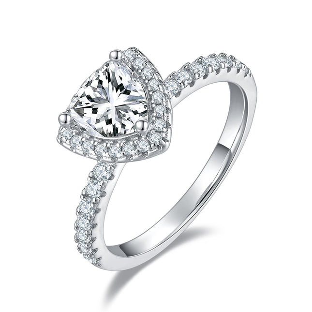 Triangular Moissanite Set With Top-quality Moissanite Luxury And Fashionable Light Luxury Jewelry Silver Ring S925 Silver Electroplated With Platinum