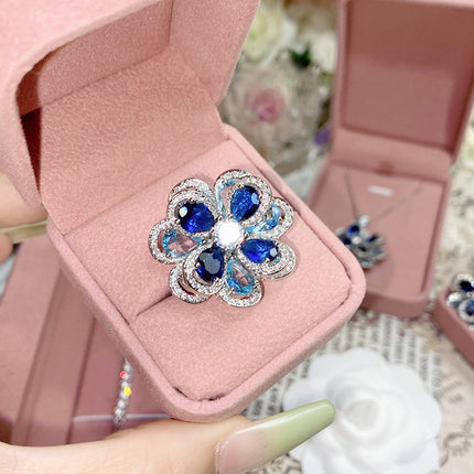 18K Plated Multi Faceted Translucent Colored Treasure Zircon Flower Earrings