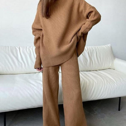 Long Sleeve Wide Leg Pants Fashion Loose High Collar
