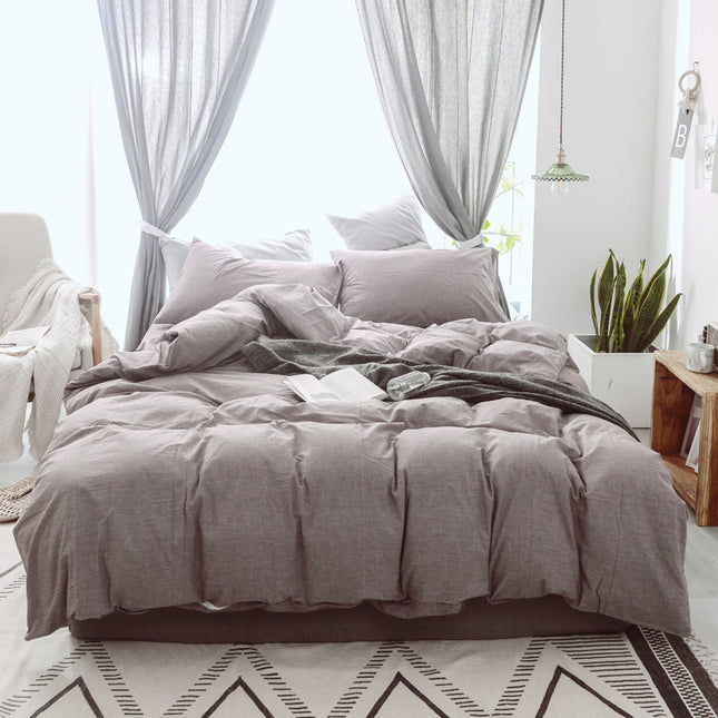 Japanese Solid-color Simple Dormitory Yarn-dyed Washed Cotton Four-piece Set