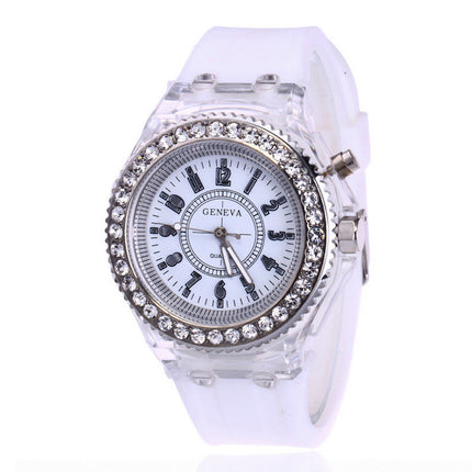 LED Liggewende Horlosies Genève Vroue Kwarts Horlosie Dames Silikoon Armband Horlosies