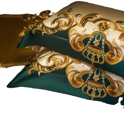 Luukse Villa Europese-styl Vierstuk Beddegoedstel Hoë-end Elegante Satyn Geborduurde Bedlaken Sprei Vier 60-stuk Stel