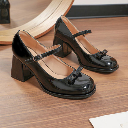 Chunky Heel Round Toe Large Size Wide Feet Mary Jane Shoes Women