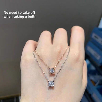 Eenvoudige Vierklou Enkel Diamant Hanger Vroulike Temperament Titaanstaal Halssnoer