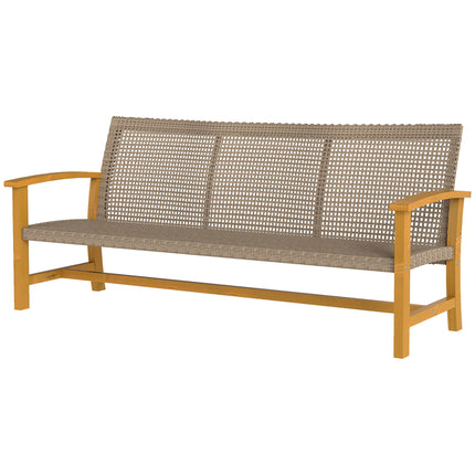 3-Sitplek Wicker Buitenbank Patiobank, Acaciahout Patiomeubels met Staalsitplek Armleunings, 1000 LBS Kapasiteit, Teakhout