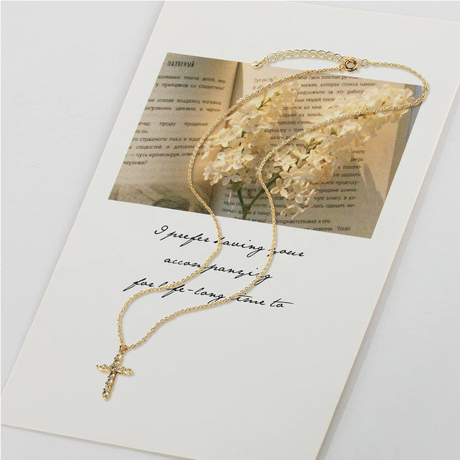 KLEURVOLLE BLING Fyn Kubieke Sirkoon Kruis Halssnoer Sywaartse Hanger Halssnoer Vir Vroue Goud Silwer Kruis Juwele