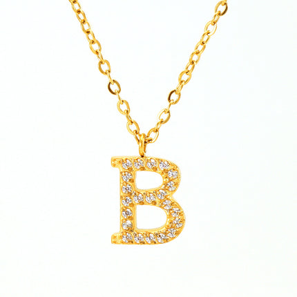 Stainless Steel Diamond-filled 26 English Letter Pendant Necklace