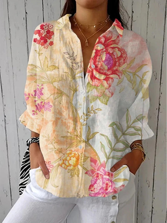 Women's Creative Fashion 3D Printing Lapel Casual Shirt