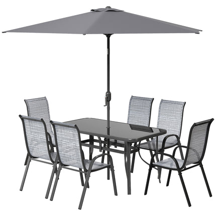 8-stuk Patio Meubelstel met 9vt Patio Sambreel, Buitelug Eetkamertafel en Stoele, Gemengde Grys
