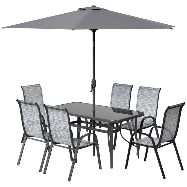 8-stuk Patio Meubelstel met 9vt Patio Sambreel, Buitelug Eetkamertafel en Stoele, Gemengde Grys