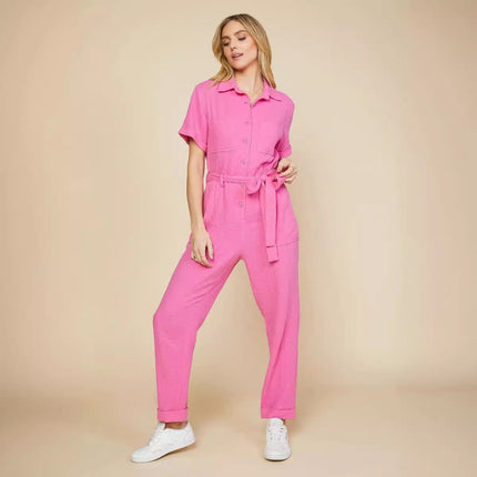 Women's Solid Color Short-sleeved Jumpsuit Trousers