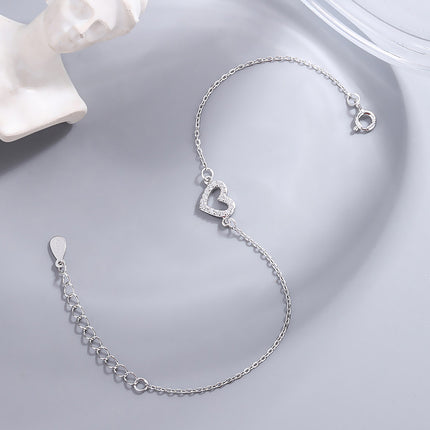 S925 Sterling Silwer Diamant Liefdesenkelbandjie