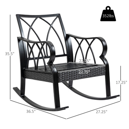 Buitelug Wicker-skuifstoel met Gevoerde Kussings, Aluminium Meubels Rotting Stoep Skuifstoel met Armleuning vir Tuin, Patio en Agterplaas, Blou