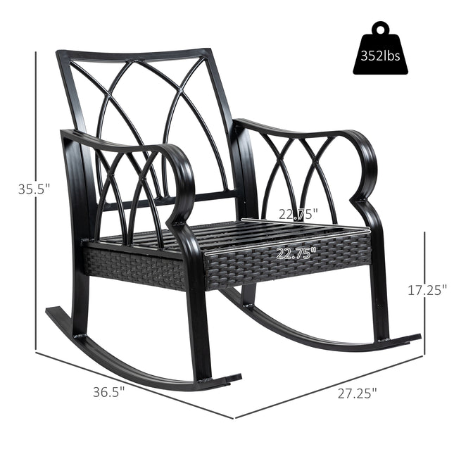 Buitelug Wicker-skuifstoel met Gevoerde Kussings, Aluminium Meubels Rotting Stoep Skuifstoel met Armleuning vir Tuin, Patio en Agterplaas, Blou