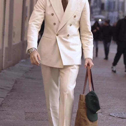 Cream Double-Breasted Men's Suit
