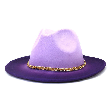 Painted Woolen Fedora British Ladies Broad-brimmed Hat