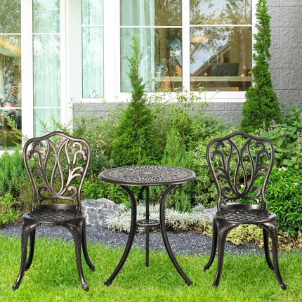 3-stuk Tuinbistro-stel Aluminium Buitenmeubelstel Vir 2 Patio Stoele En Tafel Met Sambreelgat Bronskleur