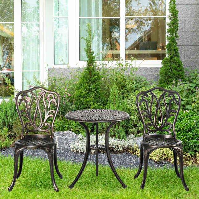 3-stuk Tuinbistro-stel Aluminium Buitenmeubelstel Vir 2 Patio Stoele En Tafel Met Sambreelgat Bronskleur