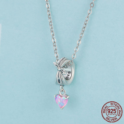 Opaal Strik Selfdoen Hanger S925 Liefdeshart In Sterling Silwer Krale
