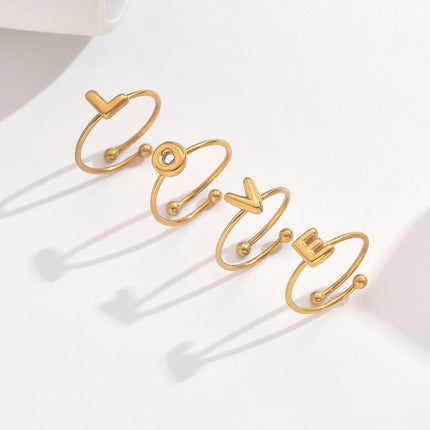 Lxalry 18K Gold Plated Stainless Steel Modern Alphabet Ring With Mirror Polish   Sphere Accents  Hypoallergenic Jewelry For Women  Skin Safe Never Fade Luxury Gift  Full A-Z Letters