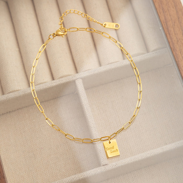 Square Plate Goodluck Letter Anklet For Women