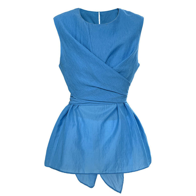 French Style High-grade Twisted Lace-up Waist-controlled Top