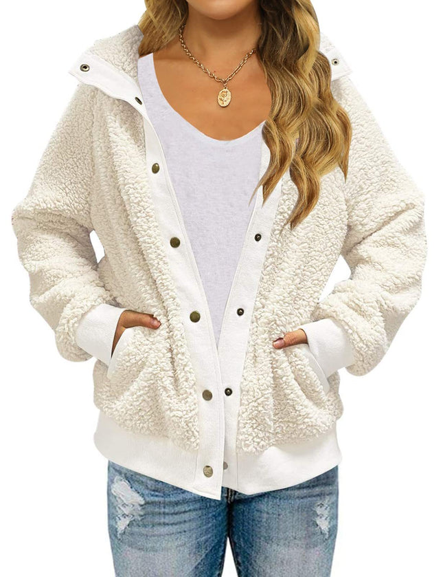 Winter Long Sleeve Button Sherpa Jacket Coat Pockets