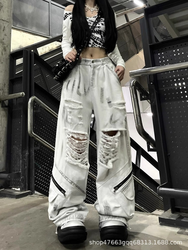 American Retro Distressed Dirty Ripped Jeans