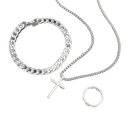 Retro Dark Cross Necklace Three-Piece Set