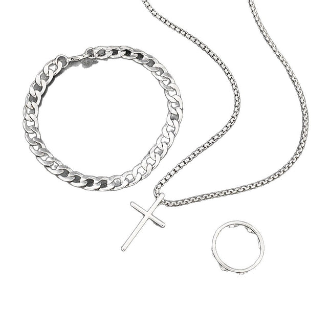Retro Dark Cross Necklace Three-Piece Set