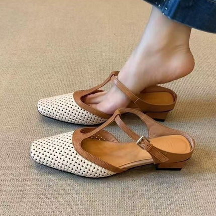 Vroue se Elegante Retro Sagte Soel Vierkantige Toon Kleurblok Sandale
