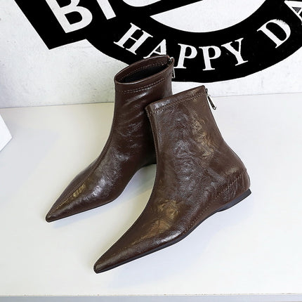 Retro Female Boots Comfortable Low Heel Wedge Hidden Heel